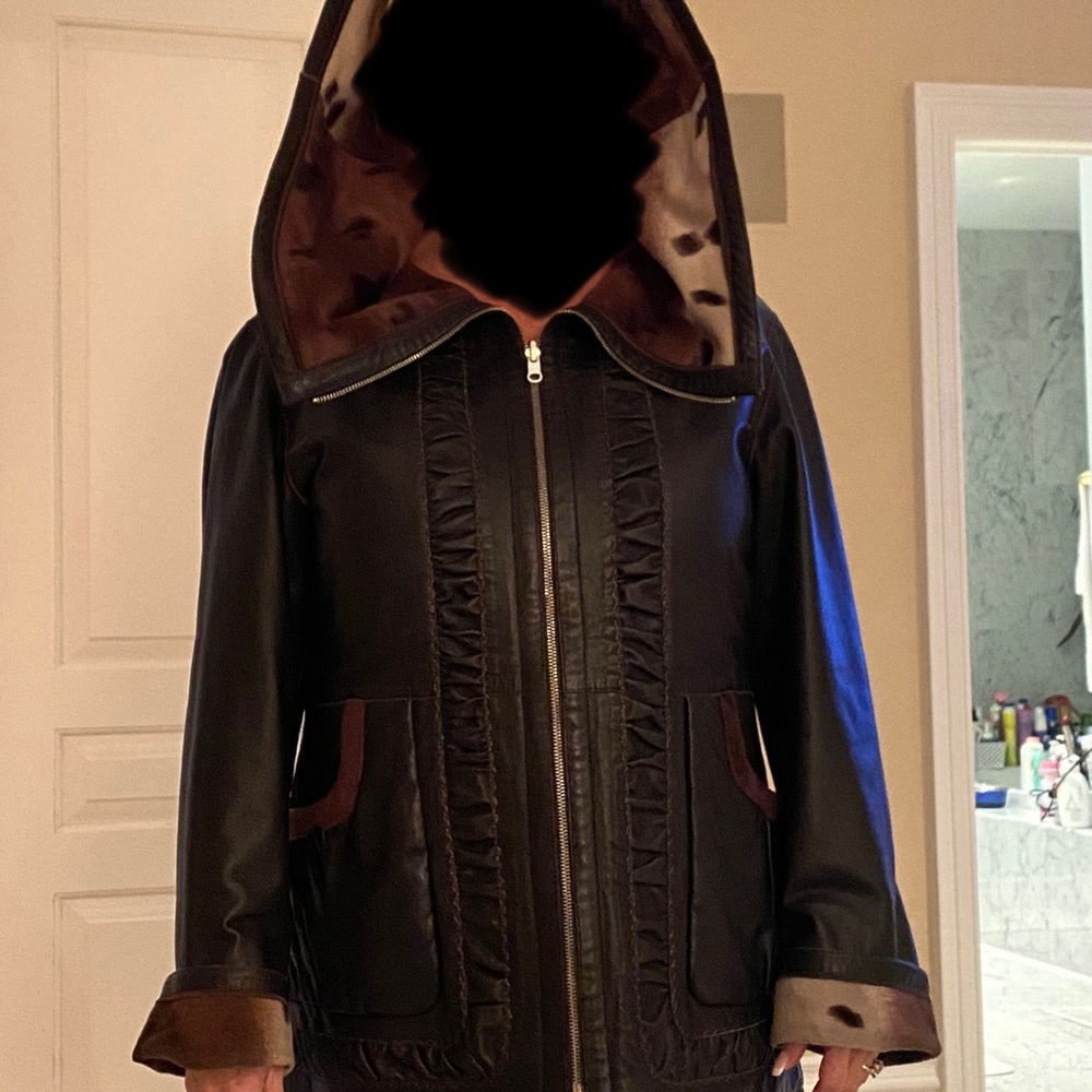 Real leather fake fur reversible leather jacket